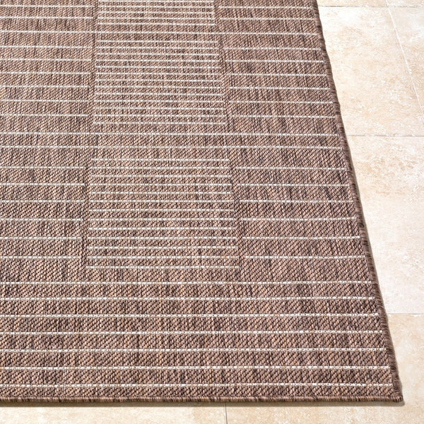 Livabliss Rye Polypropylene Indoor Outdoor Rug Turkish Woven Minimalist Geometric Entryway Mat Dark Brown, Tan 2'7" x 7'3" GARY2301-2773