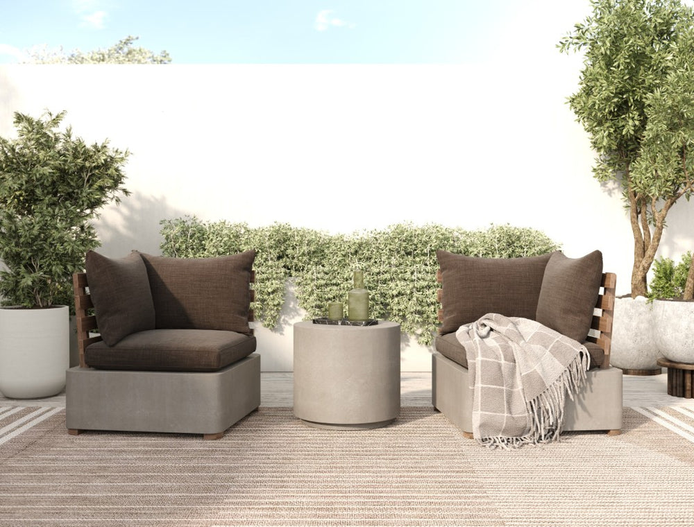 VIG Furniture Garza Concrete & Teak 2-Piece Corner Set With Weatherproof Brown Cushions, Modern Outdoor Sectional Appeal VGLBMODU-CORNER-SET
