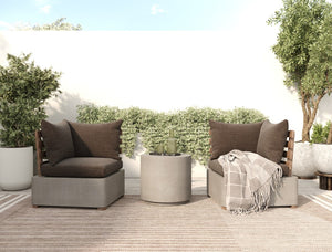 VIG Furniture Garza Concrete & Teak 2-Piece Corner Set With Weatherproof Brown Cushions, Modern Outdoor Sectional Appeal VGLBMODU-CORNER-SET