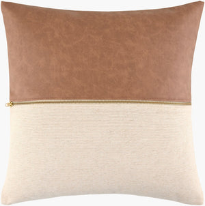 Livabliss San Marco Linen Vegan Leather Throw Pillow with Brass Zipper for Modern Living Rooms GASN004-1818P