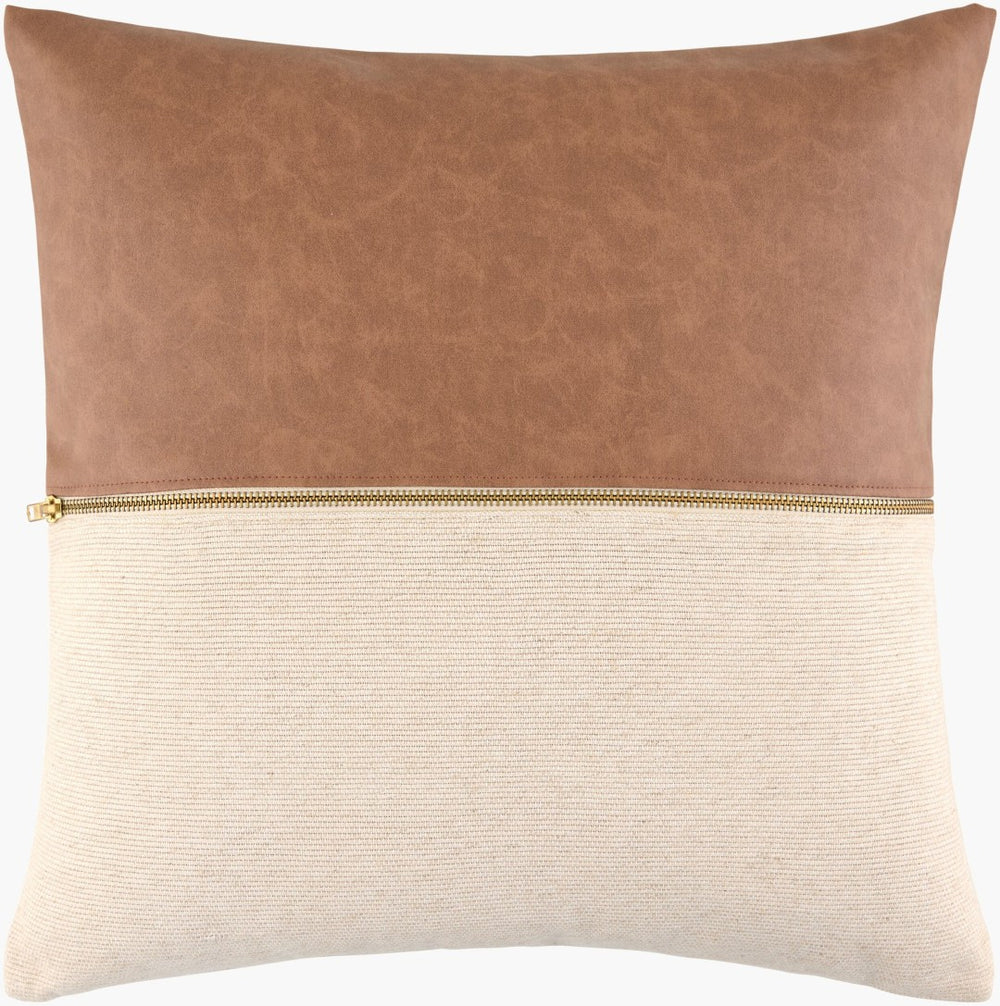 Livabliss San Marco Linen Viscose Vegan Leather Throw Pillow with Brass Zipper Accent Detail GASN004-2020P