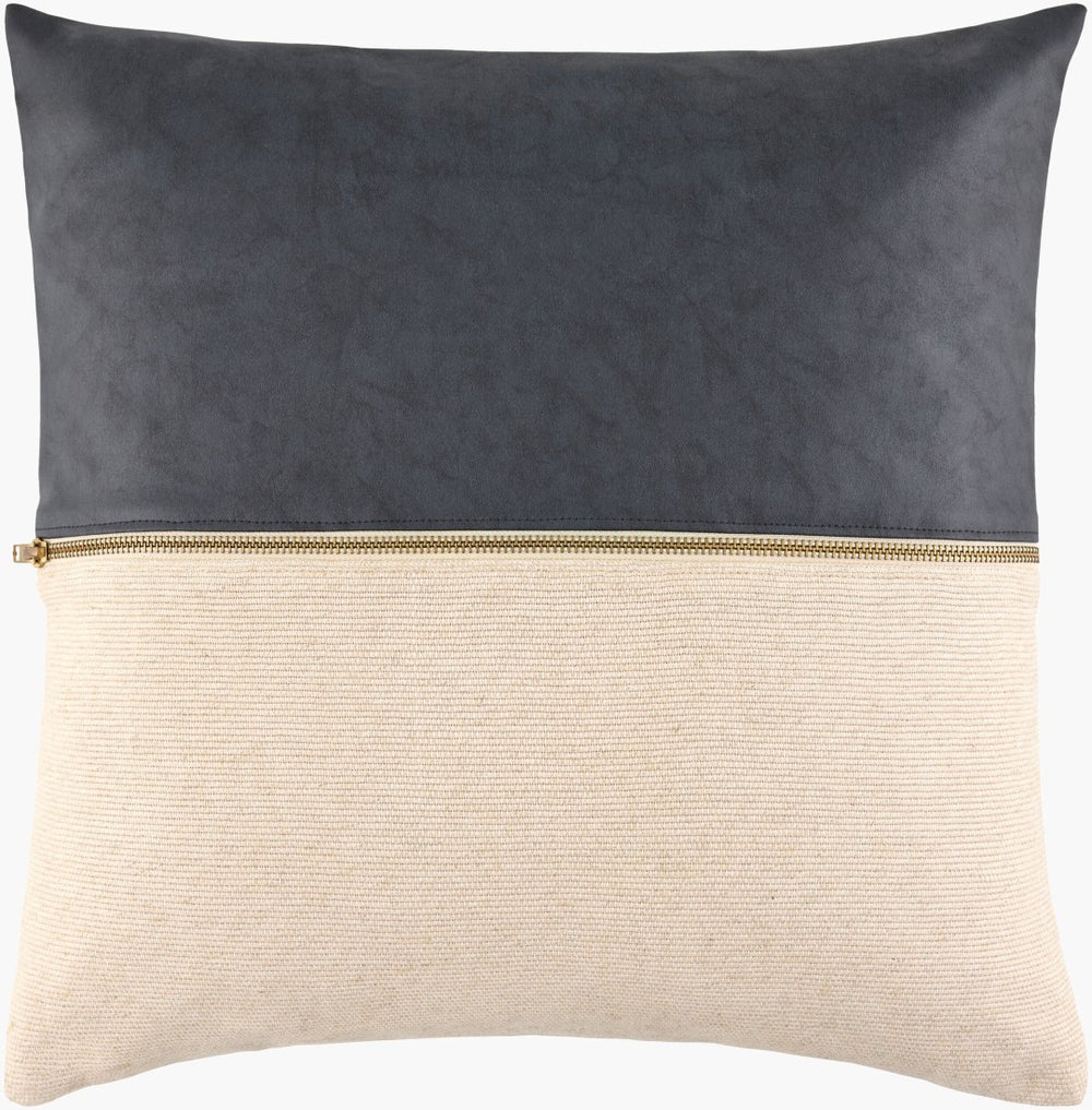 Livabliss San Marco Linen Viscose Vegan Leather Square Pillow with Brass Zipper Detail GASN005-2020