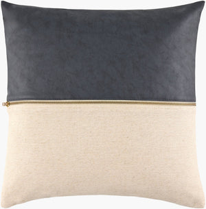Livabliss San Marco Linen Viscose Vegan Leather Square Pillow with Brass Zipper Detail GASN005-2020