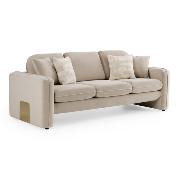 VIG Furniture Gaston Taupe Velvet Sofa With Gold Accents — Plush 3-Seat Modern Design, Foam Cushions & Pillows VGAH-AG1648-3-TPE