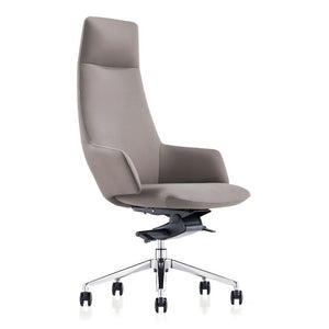 VIG Furniture Gates Executive Grey High-Back Office Chair With Vegan Leather, Ergonomic Tilt, Aluminum Base VGFUA1719-GRY-OC