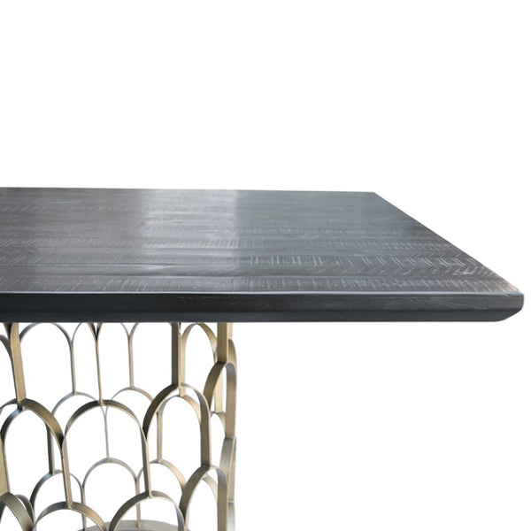 VIG Furniture Natalie Rectangular Black Acacia Dining Table With Antique Brass Geometric Pedestals, Seats 6–8 VGLBGATS-DT220-03