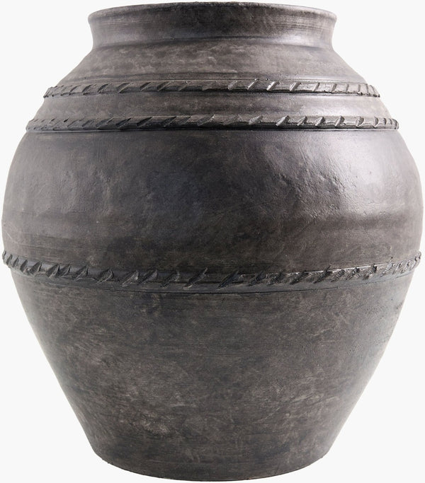 Livabliss Stevi Handcrafted Portuguese Terracotta Floor Vase Antiqued Ripple Artisan Statement Piece Gray 15"H x 15"W x 15"D GAVI001-151515