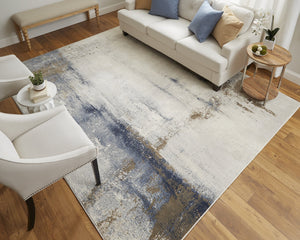 Feizy Rugs Clio Abstract Expressionist Rug – High-low Pile, Luxurious Textures, Machine Made For Elegant Spaces Ivory,Blue,Brown Polypropylene Clo39lxfivyblup00