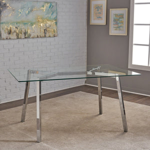 English Elm Christopher Knight Home® - DINING Clear Tempered Glass Table with Chrome Iron Frame, Modern Glam 59"W x 35.5"D x 29.5"H Elegance 61541.00