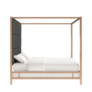 Homelegance By Top-Line Marcel Champagne Gold Canopy Bed with Linen Panel Headboard Champage Gold Metal