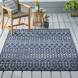 Christopher Knight Home® - Noble House - Dorvall 5'3" X 7' Indoor/Outdoor Area Rug, Navy Blue and Ivory