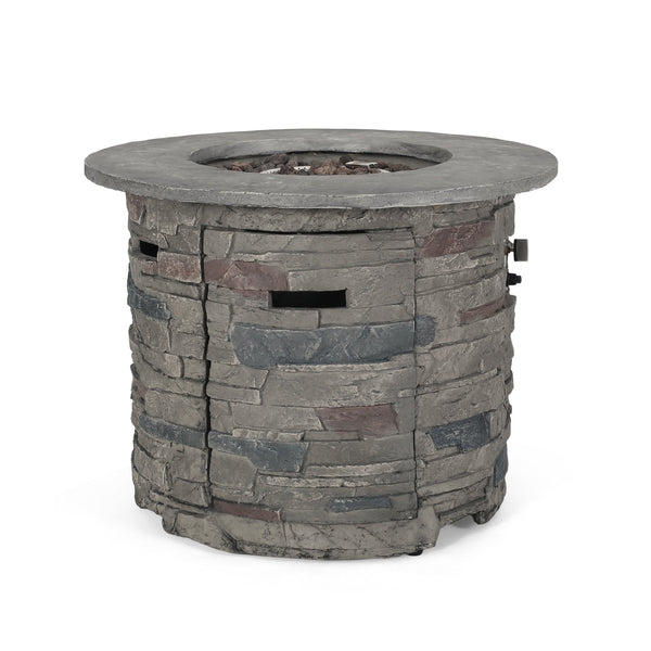 English Elm Outdoor Round Propane Fire Pit Table Mgo Stone Finish 40000 Btu Patio Heater 57564.00GRY-40K