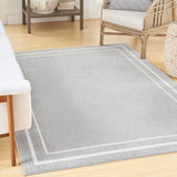 Nourison Essentials NRE02 Machine Made Power-loomed Narrow Border Indoor/Outdoor Contemporary Outdoor Rug Grey,Ivory, Grey Ivory 100% Polypropylene 99446148117