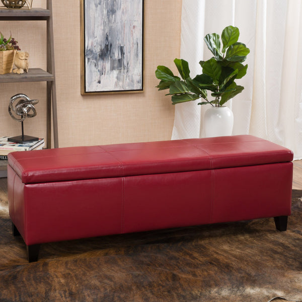 English Elm Glouster Bench Style Pu Leather Storage Ottoman with Soft Close Lid for Bedroom Red 57742.00RED