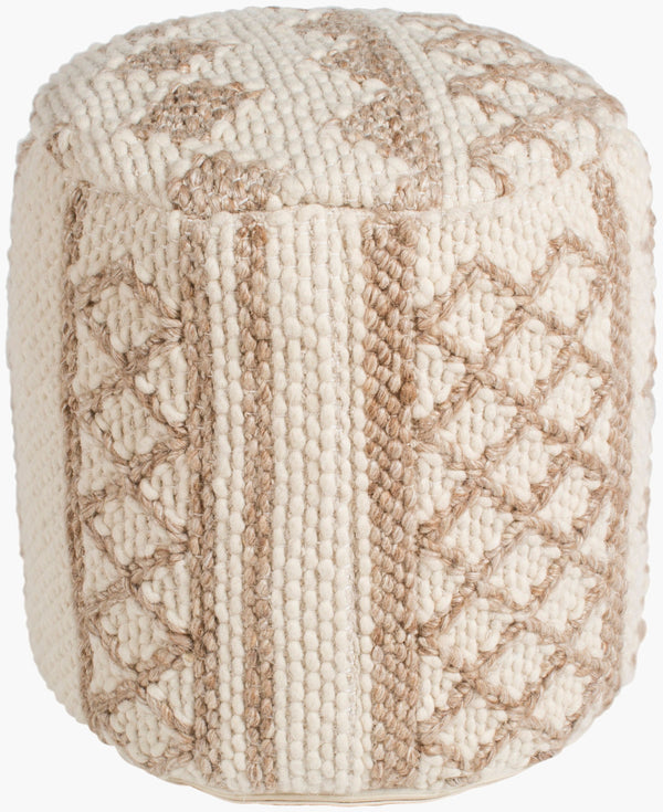 Surya Gobi Cottage-style 16" Pouf - Cozy Wool & Cotton Seating With Lightweight Polybead Fill For Comfort Cream Wool,Cotton,Polybeads Gbpf001-161616