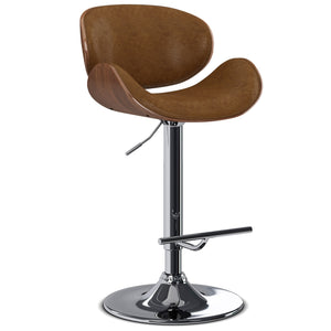 English Elm Marana - Stylish Bentwood Adjustable Swivel Bar Stool In Deep Tan Vegan Leather For Modern Spaces B136P158929