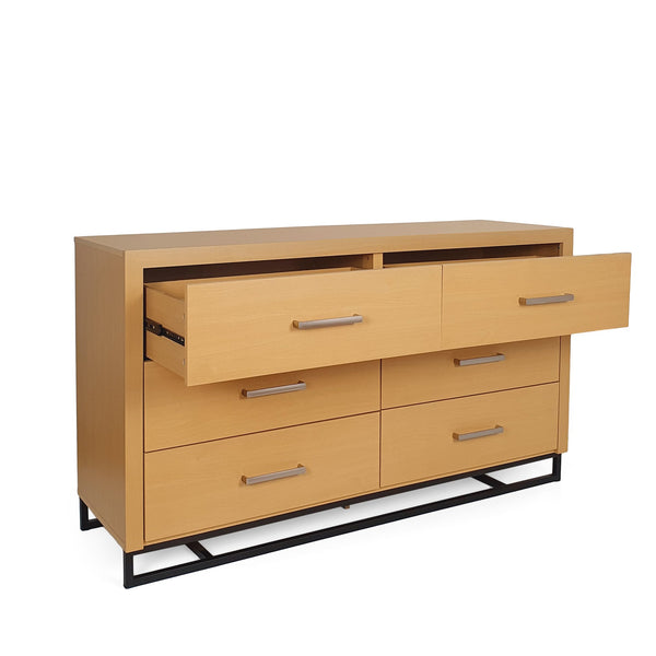 English Elm Christopher Knight Home® - 6 Drawer Chest with Iron Base and Six Spacious Drawers, Contemporary Industrial Design, Durable Construction Maple 60 L x 19.25 W x 10 H 71883.00MPL