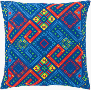 Surya Global Brights Gbt-001 18" Cotton Accent Pillow - Luxurious Comfort & Vibrant Style For Your Home Blue Cotton,Cotton Gbt002-1818