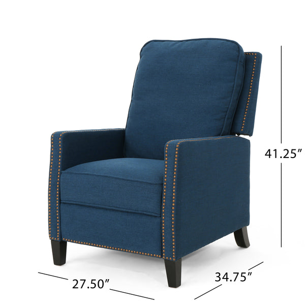 English Elm Christopher Knight Home® - 27.5" Wide Manual Standard Recliner with Plush Upholstery, Nailhead Trim & Contemporary Pushback Comfort Navy Blue 62808.00