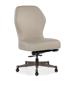 Hooker Furniture Executive Swivel Tilt Chair With Bali Harvest Leather, Gunmetal Base, Smooth Casters For Ergonomic Style Beige EC370-090