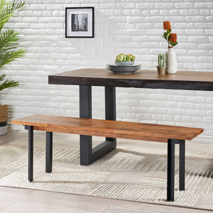 English Elm Outdoor Mango Wood Dining Bench with Iron Frame Handcrafted Industrial Entryway Seat 69422.00