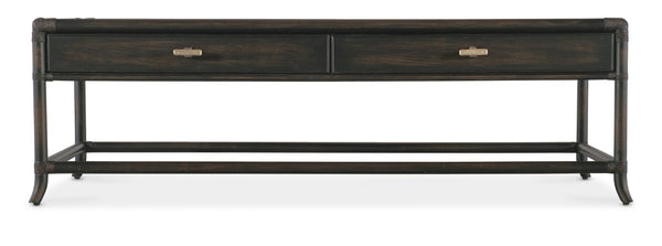 Hooker Furniture Retreat Pole Rattan Cocktail Table With Rope-Wrapped Joints, Oak & Maple Veneers, Storage Drawers Black 6950-80210-99