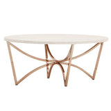 Milena Champagne Gold Finish Coffee Table with White Faux Marble Top