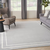 Nourison Essentials NRE02 Machine Made Power-loomed Narrow Border Indoor/Outdoor Contemporary Outdoor Rug Grey,Ivory, Grey Ivory 100% Polypropylene 99446148148