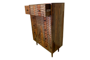 Porter Designs Porter Waves 5 Drawer Chest In Rich Honey Sheesham Wood - Mid-century Modern Storage Solution Brown Wood 04-196-05-w005