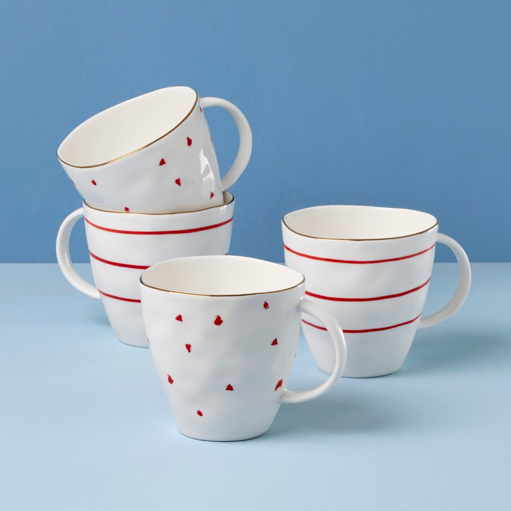 Lenox Garnet Bay Mugs, Set of 4 Red, WHITE PORCELAIN 896837