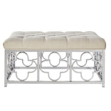 Homelegance By Top-Line Siobhan Chrome Quatrefoil Base Square Ottoman Chrome Metal