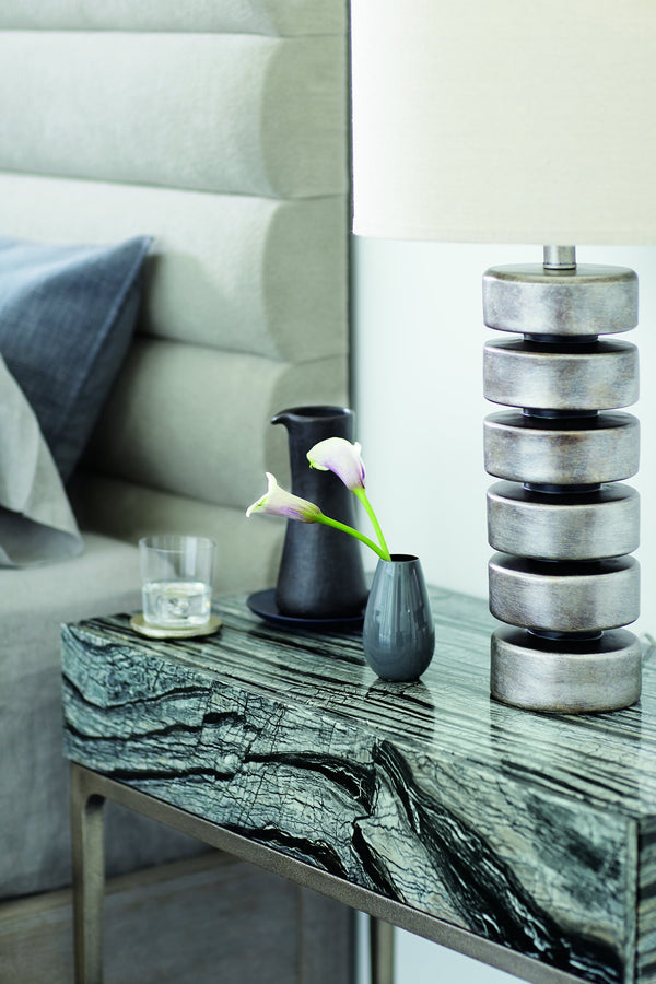 Bernhardt Bernhardt Linea Black Forest Marble Nightstand With Textured Graphite Base, Push-Open Drawer Elegance 384216