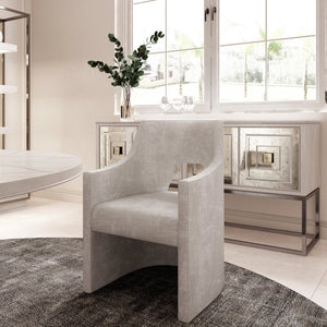 A.R.T. Furniture Mezzanine Accent/Media Console - Dove Gray With Honed Travertine Top & Mirrored Doors For Stylish Storage Light Gray Parawood And Poplar Solids,Maple Veneer,Mirror,Travertine,Steel 325334-2249