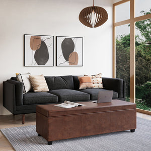 English Elm Avalon Extra Large Storage Ottoman Bench - Stylish Distressed Saddle Brown Faux Leather Design B136P158656