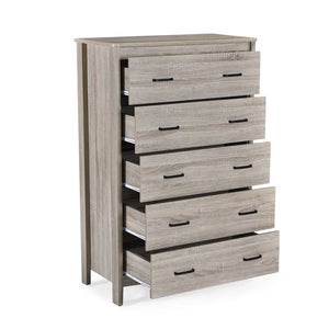 English Elm Christopher Knight Home® - Toolless 5-Drawer Chest with Faux Wood Finish, Moisture-Resistant MDF, Sleek Bar Handles, Compact Storage Oak 72039.00SONOAK