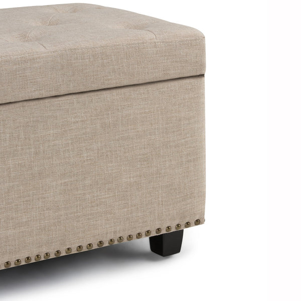 English Elm Hamilton Storage Ottoman - Stylish Natural Linen Upholstered Bench With Hidden Storage & Comfort B136P159919