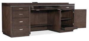 Hooker Furniture House Blend Computer Credenza Dark Roast Ash Veneer With Locking File Drawer, Pullout Work Surface, Built-In Power And Ventilated Cable Management (72"W) 5892-10464-85