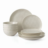 Bay 12-Piece Porcelain Dinnerware Set in Grey - Dishwasher & Microwave Safe