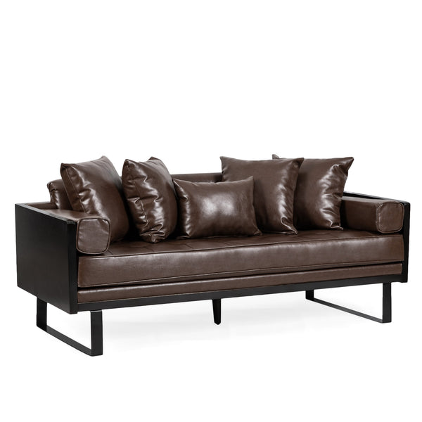 English Elm Christopher Knight Home® - LOVESEAT Contemporary Oversized Faux Leather Loveseat with Button Tufting, Iron Sled Legs, 72.5" Dark Brown 72103.00PUDBRN