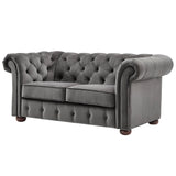 Homelegance By Top-Line Pietro Tufted Chesterfield Loveseat Dark Grey Velvet