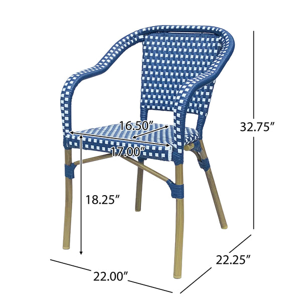English Elm Bistro Chair Set of 2 French Country Woven Aluminum Outdoor Patio Seating Pair 72906.00NVY