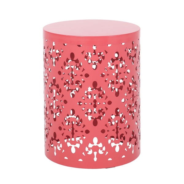 English Elm Metal Nesting End Table Set of Two with Floral Iron Cut Design for Living Room Coral 73604.00DCRL