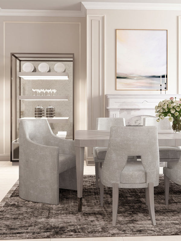 A.R.T. Furniture Mezzanine Etagere With 3 Floating Shelves, Drawer & Led Lighting - Dove Gray Finish For Elegant Storage Light Gray Parawood And Poplar Solids,Maple Veneer,Mirror,Steel 325401-2249