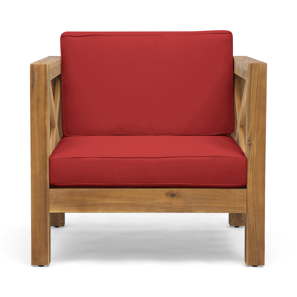 English Elm Brava Outdoor Acacia Wood Club Chair with Slatted Cross-back Mid-century Patio Design 65545.00RED