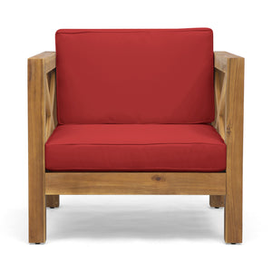 English Elm Brava Outdoor Acacia Wood Club Chair with Slatted Cross-back Mid-century Patio Design 65545.00RED