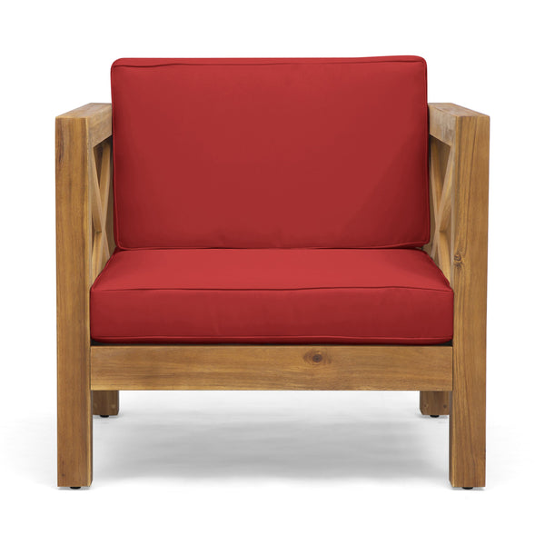 English Elm Brava Outdoor Acacia Wood Club Chair with Slatted Cross-back Mid-century Patio Design 65545.00RED