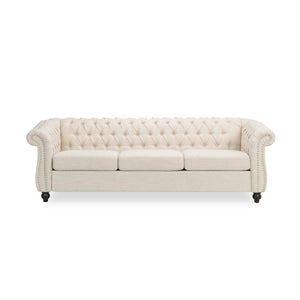 English Elm Sofa Chesterfield Three Seat Tufted Scrolled Arm Nailhead Living Room Formal Piece 68014.00FBGE