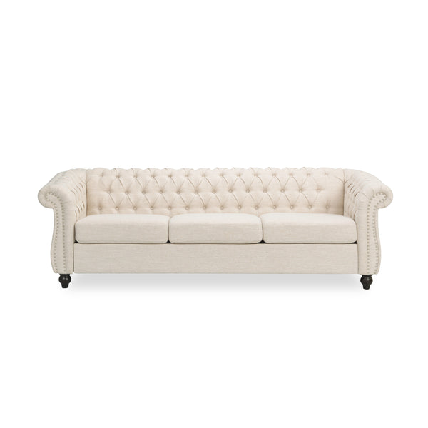 English Elm Sofa Chesterfield Three Seat Tufted Scrolled Arm Nailhead Living Room Formal Piece 68014.00FBGE
