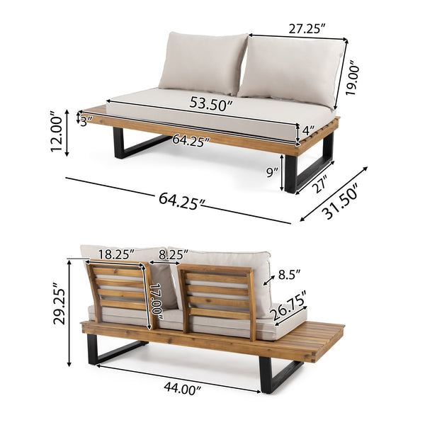 English Elm Christopher Knight Home® - Sebastian 4-Piece Modular Sofa Set – Handcrafted Acacia Wood, Beige Water-Resistant Cushions, Indoor/Outdoor 68823.00-68824.00_69414.00BGE