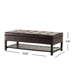 English Elm Christopher Knight Home® - OTTOMAN Felix Bonded Leather Storage Bench with Bottom Rack, Brown Wood Frame, Stylish 51"x25" Seat 56969.00PU